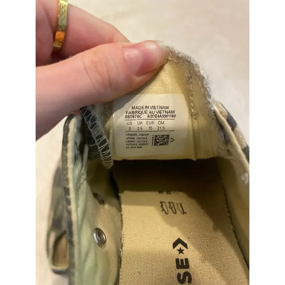 CONVERSE Chuck Taylor All Star Camo Slip On Sneaker Youth 3 Laceless Shoes Green